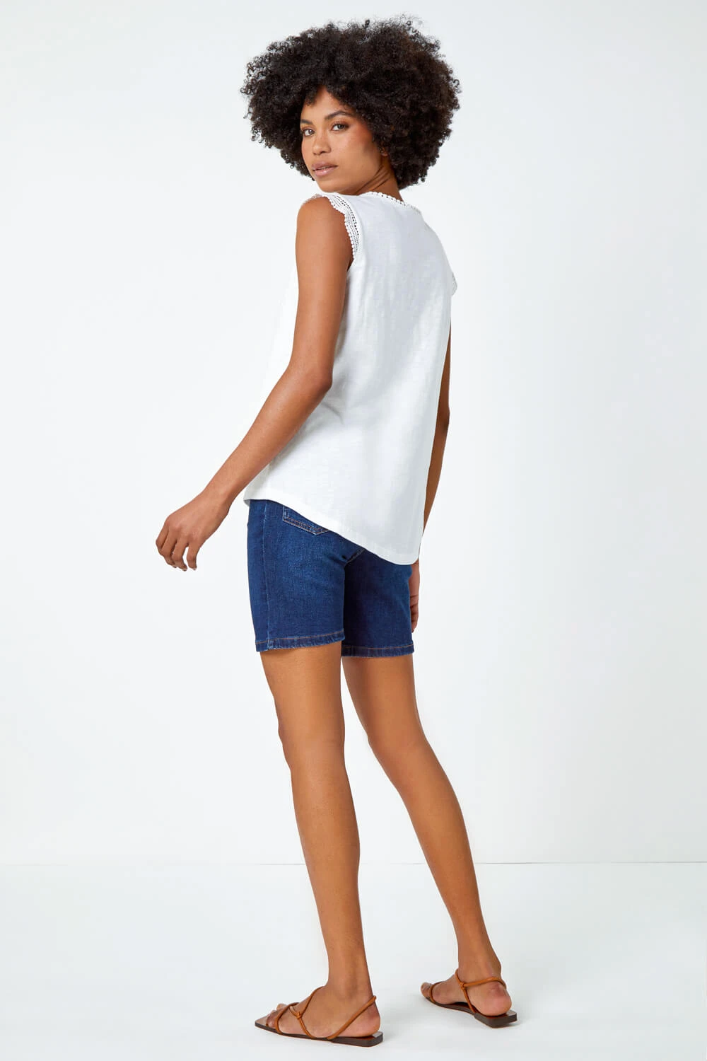 Ivory Sleeveless Lace Trim Cotton Top 5 Ivory Sleeveless Lace Trim Cotton Top - Image 3