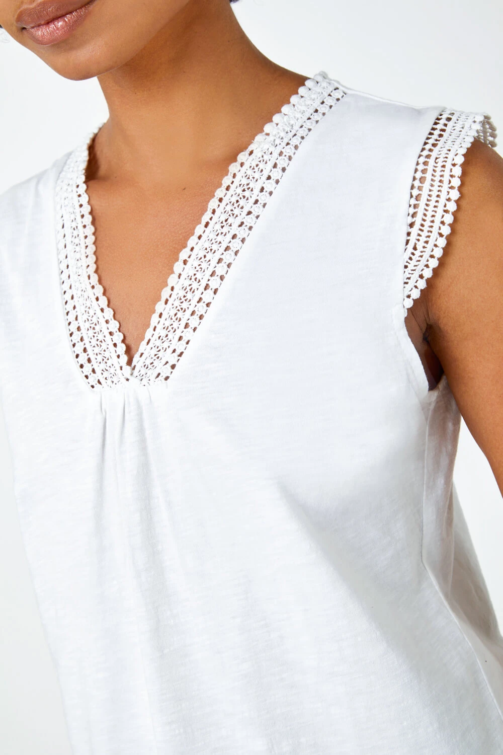 Ivory Sleeveless Lace Trim Cotton Top 7 Ivory Sleeveless Lace Trim Cotton Top - Image 5