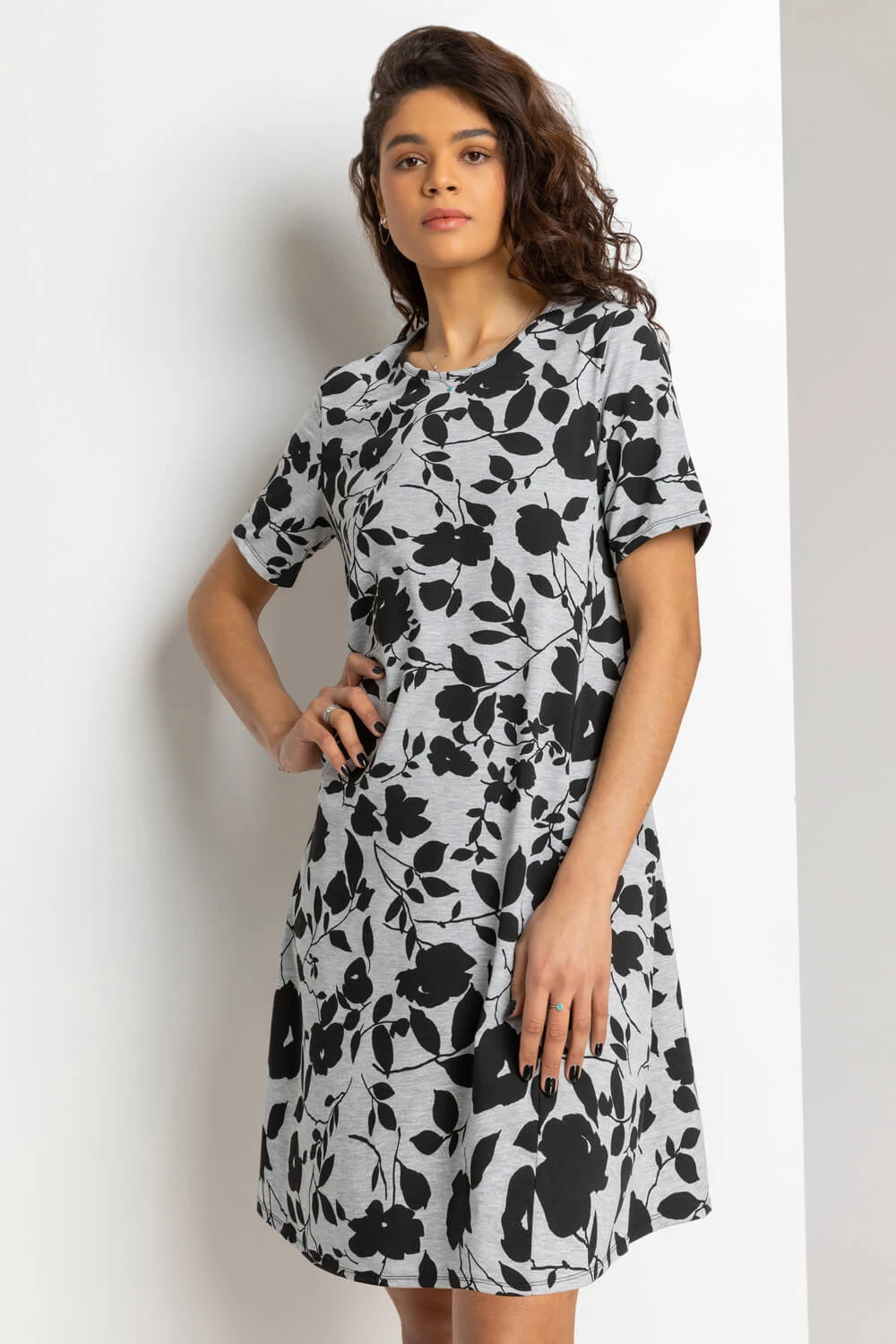 Grey Floral Print Pocket Shift Dress 3 Grey Floral Print Pocket Shift Dress