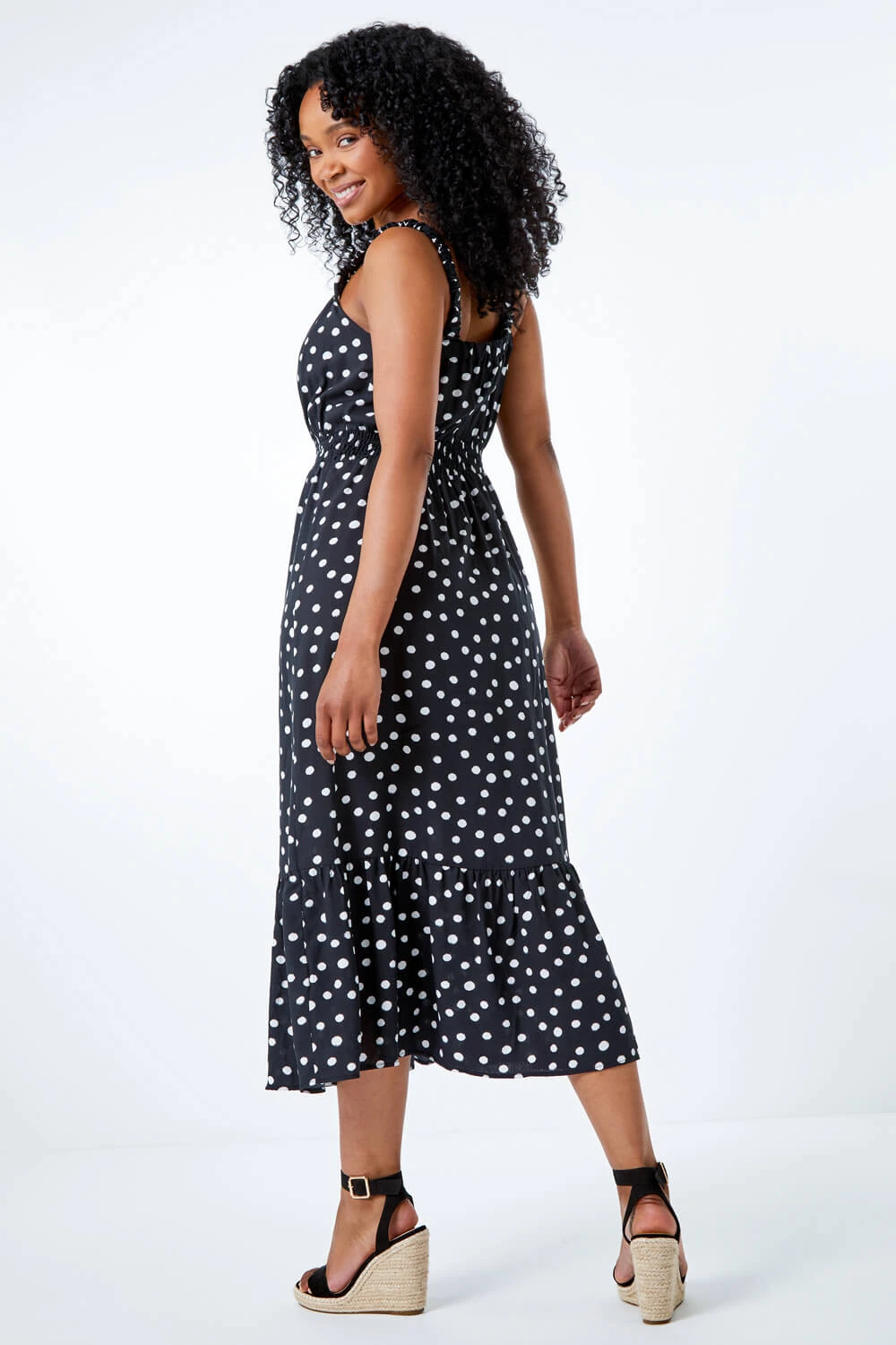 Black Petite Polka Dot Tiered Midi Sundress 4 Black Petite Polka Dot Tiered Midi Sundress - Image 2