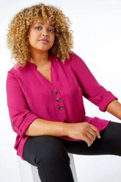 Magenta Curve Linen Look Shirt