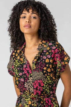 Multi Contrast Floral Print Shirt Dress -Outlet Modi Qube Store 500b6eff bc60 4996 a86c 91d32171f49a