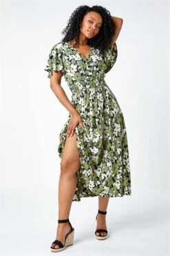 Yellow Petite Paisley Frill Midi Dress