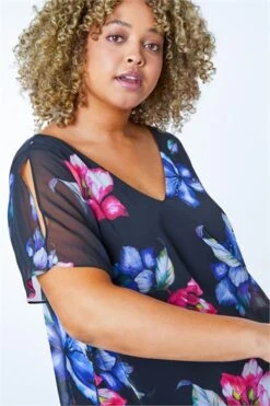 Pink Curve Floral Print Mesh Wrap Dress -Outlet Modi Qube Store 50b85380 0a9c 42cd a7e2 3933682d56d6