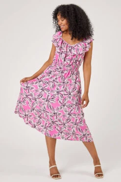 Pink Petite Floral Shirred Waist Dress -Outlet Modi Qube Store 5164a4e6 a857 4a98 848b d507dedbce2b