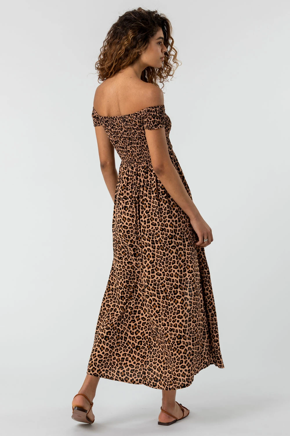 Brown Shirred Animal Print Bardot Dress 4 Brown Shirred Animal Print Bardot Dress - Image 2