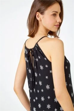 Black Floral Border Print Halterneck Top