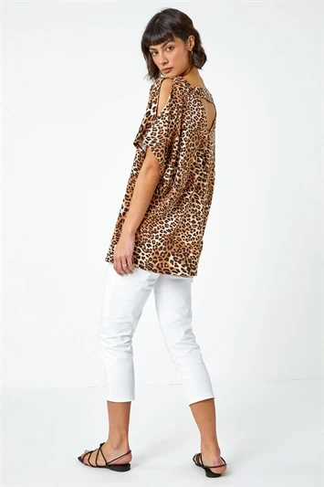 Black Animal Print Side Tie Stretch Top 3 Black Animal Print Side Tie Stretch Top