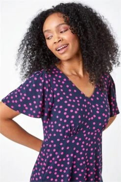 Navy Petite Polka Dot Ruched Stretch Dress -Outlet Modi Qube Store 559dc837 fa63 4ac8 b77d 67897d8ec0e9