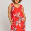 Red Curve Floral Border Asymmetric Vest Top
