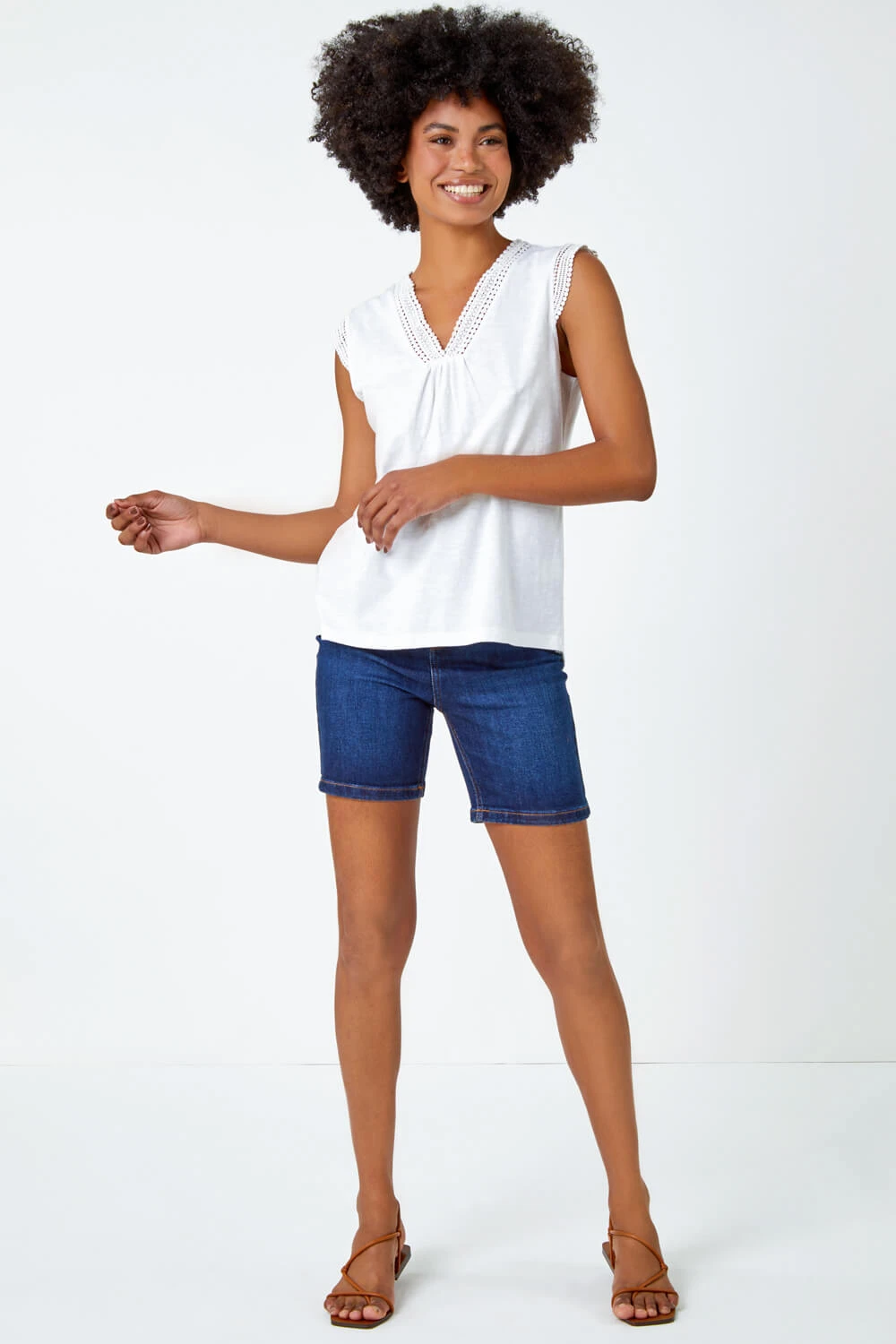 Ivory Sleeveless Lace Trim Cotton Top 4 Ivory Sleeveless Lace Trim Cotton Top - Image 2