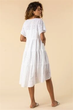 White Petite Embroidered Cotton Bardot Top