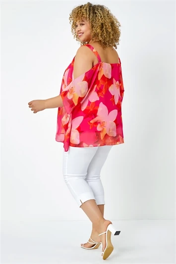 Orange Curve Leaf Print Cold Shoulder Top 3 Orange Curve Leaf Print Cold Shoulder Top