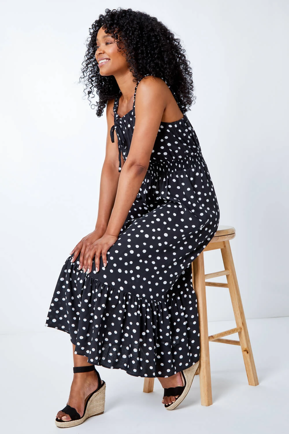 Black Petite Polka Dot Tiered Midi Sundress 3 Black Petite Polka Dot Tiered Midi Sundress