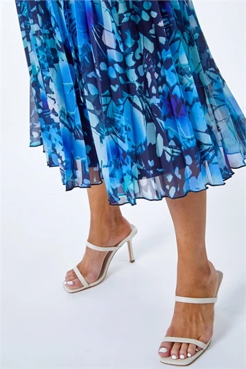 Blue Petite Floral Print Pleated Midi Dress 6 Blue Petite Floral Print Pleated Midi Dress - Image 4