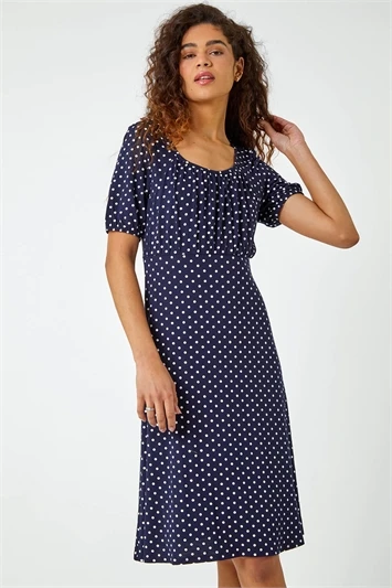 Navy Polka Dot Print Sleeveless Dress 6 Navy Polka Dot Print Sleeveless Dress - Image 4