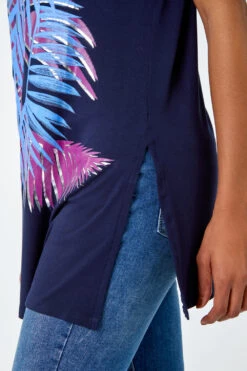 Navy Foil Leaf Print T-Shirt -Outlet Modi Qube Store 57707fa4 bdd3 42ca a1fe 4262ee428d2e