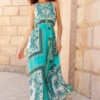 Turquoise Scarf Print Halter Neck Maxi Dress -Outlet Modi Qube Store 587fb3c3 9d54 4325 8672 e382620f33da