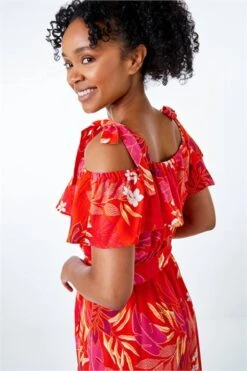 Orange Petite Floral Print Halterneck Top