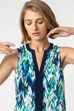 Natural Geo Print Contrast Band Maxi Dress