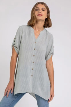 Sage Hanky Hem Soft Check Blouse