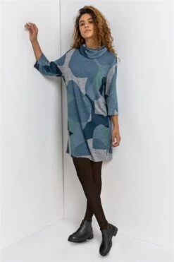 Grey Floral Print Cowl Neck Long Sleeve Tunic Top -Outlet Modi Qube Store 5b5c3241 caae 4f7d ae1f a4de40979ba5