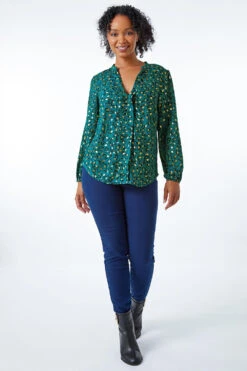 Green Petite Metallic Spot Print Blouse -Outlet Modi Qube Store 5b5d6dcb ba0c 4632 af5a a1ef4251a754