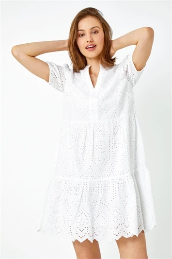 White Cotton Tiered Smock Dress 5 White Cotton Tiered Smock Dress - Image 3