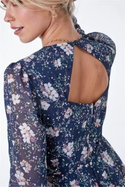 Navy Floral Print Frill Detail Midi Dress -Outlet Modi Qube Store 5d6c54e7 f0e1 4b45 bc77 b5205e3c98c0