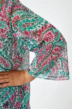 Black Curve Floral Print Longline Kimono