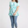 Green Curve Square Neck Floral Top