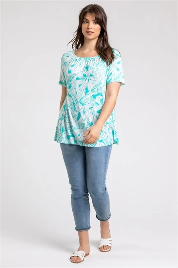 Green Curve Square Neck Floral Top 3 Green Curve Square Neck Floral Top