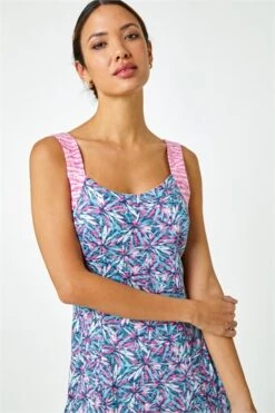 Rose Sleeveless Tie Detail Floral Dress