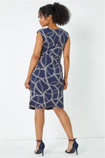 Navy Petite Button Detail Chain Top 5 Navy Petite Button Detail Chain Top - Image 3