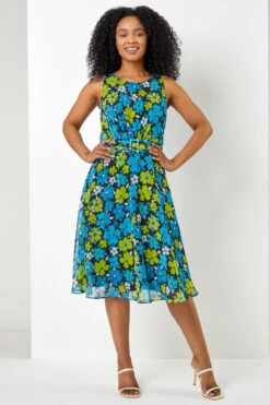 Blue Petite Floral Print Buckle Detail Dress -Outlet Modi Qube Store 61ce9619 2e59 44b1 a6c1 49514846cd3e