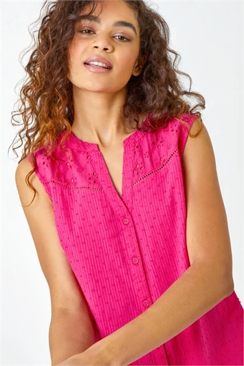 Pink Sleeveless Button Detail Vest 4 Pink Sleeveless Button Detail Vest - Image 2