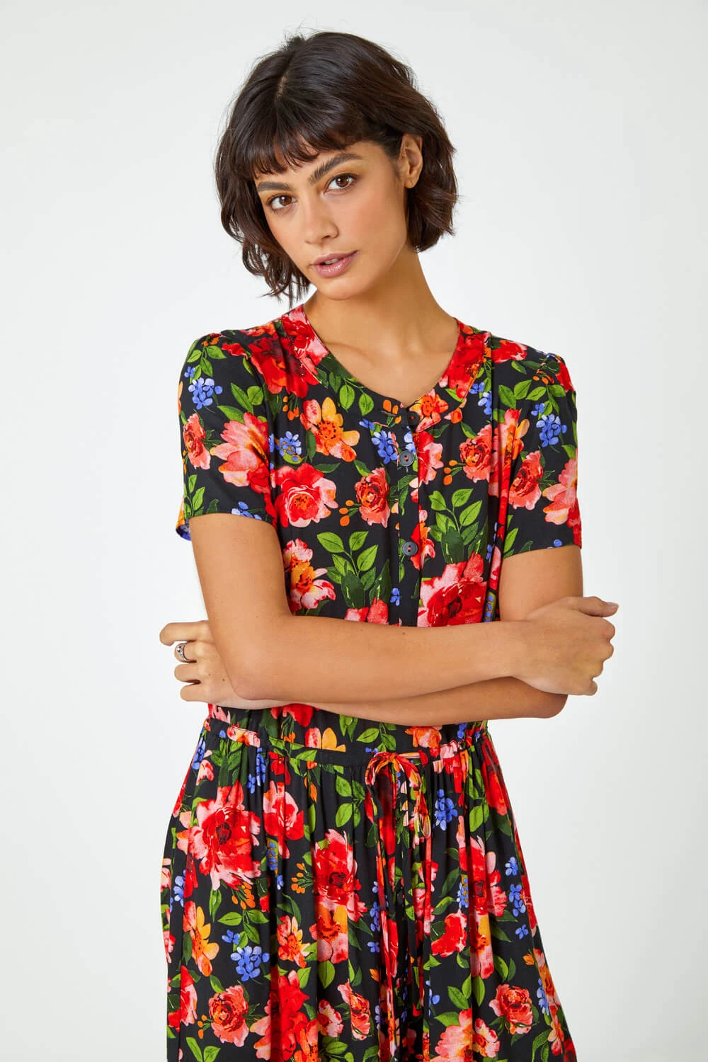 Red Floral Print Tiered Midi Dress 7 Red Floral Print Tiered Midi Dress - Image 5