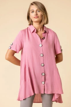 Outlet Modi Qube Store 16 Pink Asymmetric Button Detail Pocket Shirt
