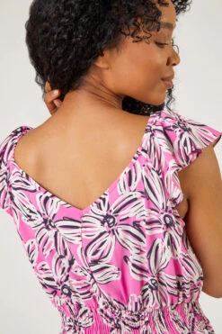 Pink Petite Floral Shirred Waist Dress -Outlet Modi Qube Store 6483204b 4073 485c 8c0f b08a8b0368af