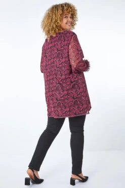 Magenta Curve Paisley Mesh Sleeve Top -Outlet Modi Qube Store 65068f34 7677 41ad 9bbb 5b227669052c