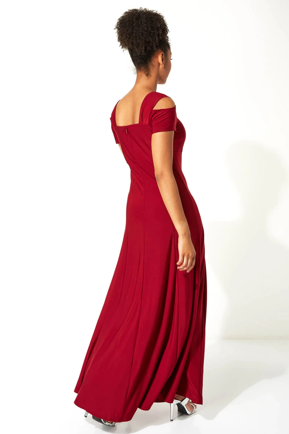 Red Diamante Cold Shoulder Maxi Dress 4 Red Diamante Cold Shoulder Maxi Dress - Image 2