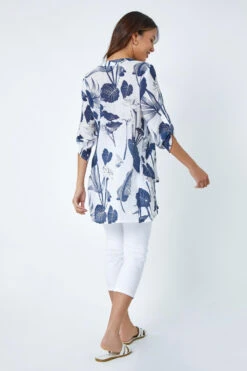 Navy Palm Print Wrap Hem Tunic Top -Outlet Modi Qube Store 664685de f098 43f8 9e41 130ce90b828b