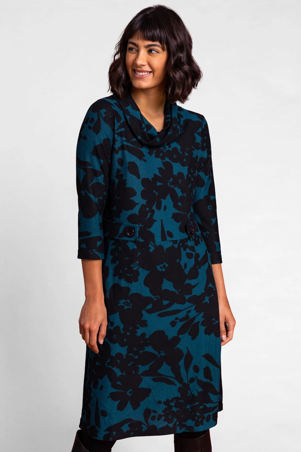 Teal Floral Print Cowl Neck Dress 7 Teal Floral Print Cowl Neck Dress - Image 5