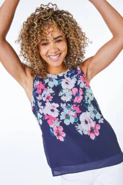 Navy Petite Floral Layered Vest Top -Outlet Modi Qube Store 6753fcf9 f37e 410b ab76 a87d0e8adda8