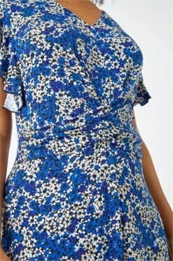 Navy Petite Floral Print Stretch Dress