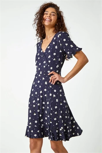 Blue Curve Floral Print Tiered Midi Dress 6 Blue Curve Floral Print Tiered Midi Dress - Image 4