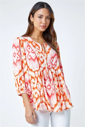 Orange Spot Print Hanky Hem Tunic Top 3 Orange Spot Print Hanky Hem Tunic Top