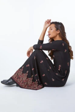 Copper Border Print Jersey Maxi Dress