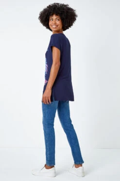 Navy Foil Leaf Print T-Shirt -Outlet Modi Qube Store 69e3a180 6ebb 4532 b56b e8de67b2f5d8