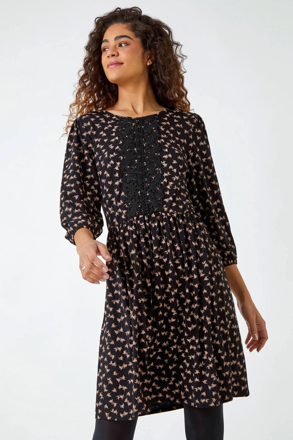Black Lace Detail Ditsy Print Dress 4 Black Lace Detail Ditsy Print Dress - Image 2